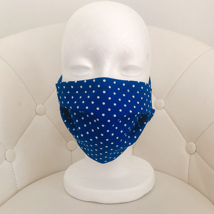 Designer Behelfsmaske “Polka Dots” – Blau Weiß – Damengröße