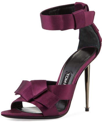 TOM FORD Bow Satin Ankle-Strap 105mm Sandal, Purple