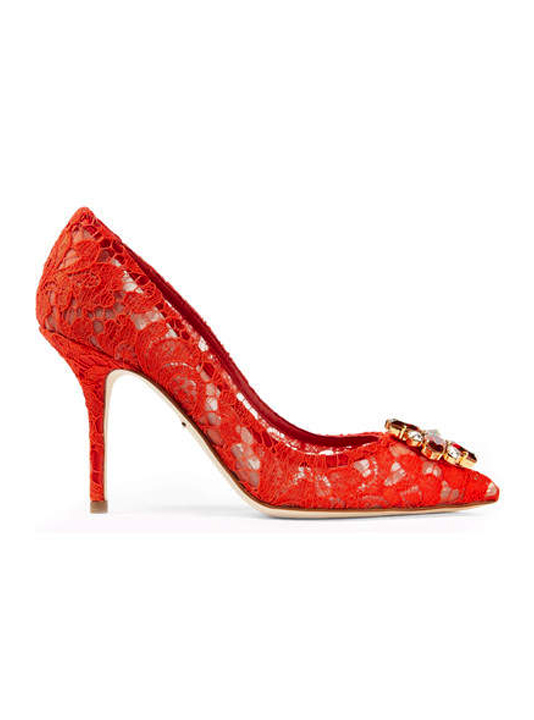 Dolce & Gabbana - Crystal-embellished Corded Lace Pumps - Red