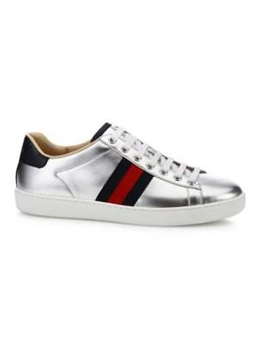 Gucci New Ace Metallic Leather Low-Top Sneakers