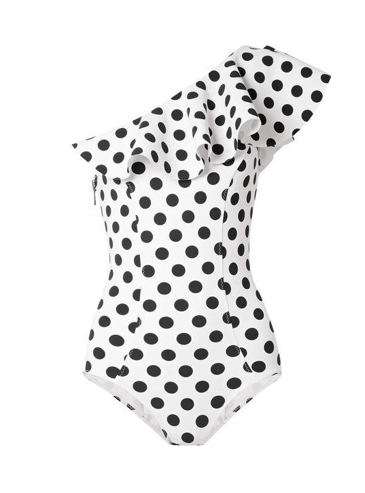 Lisa Marie Fernandez - Arden Ruffled One-shoulder Polka-dot Bonded Swimsuit - White