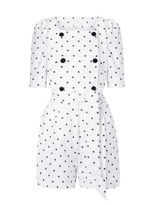 Lisa Marie Fernandez - Diana Double-breasted Embroidered Polka-dot Linen Playsuit - White