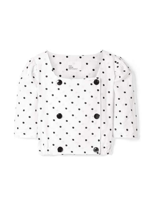 Lisa Marie Fernandez - Diana Double-breasted Embroidered Polka-dot Linen Top - White