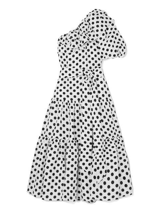 Lisa Marie Fernandez - Arden Ruffled One-shoulder Polka-dot Linen Maxi Dress - White
