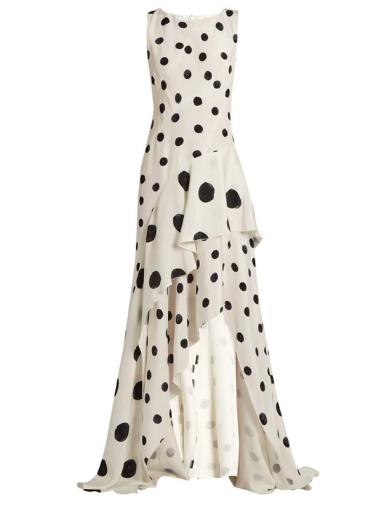 OSCAR DE LA RENTA Polka-dot print ruffled silk gown