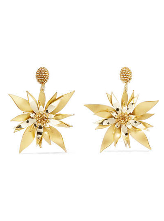 Oscar de la Renta - Starfish Flower Beaded Pvc Clip Earrings - Gold
