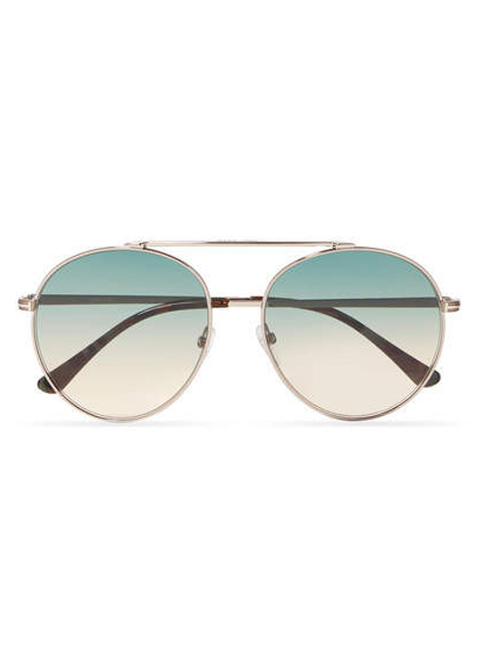 TOM FORD - Aviator-style Silver-tone And Acetate Sunglasses